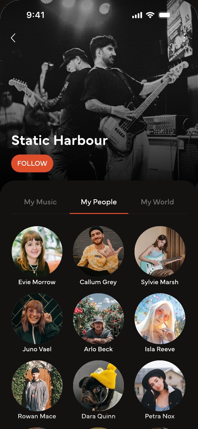 An artist profile on the My People tab, showing their fans