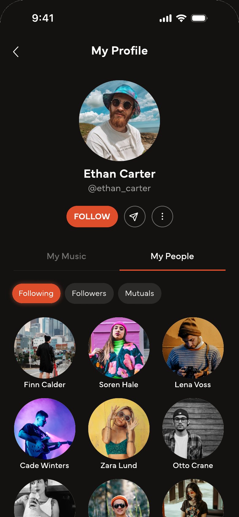 The My People tab of a listener profile, showing who they follow
